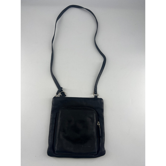 Vintage Fossil Crossbody Purse Black Leather Zipper Pockets 8x8 Basic Bag Plain - Picture 1 of 8